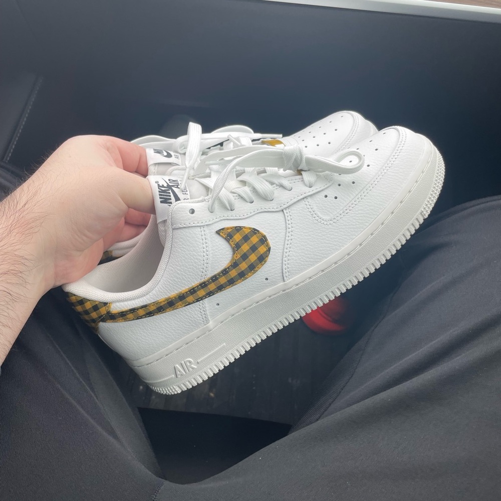 Nike White and Yellow Plaid Sneakers